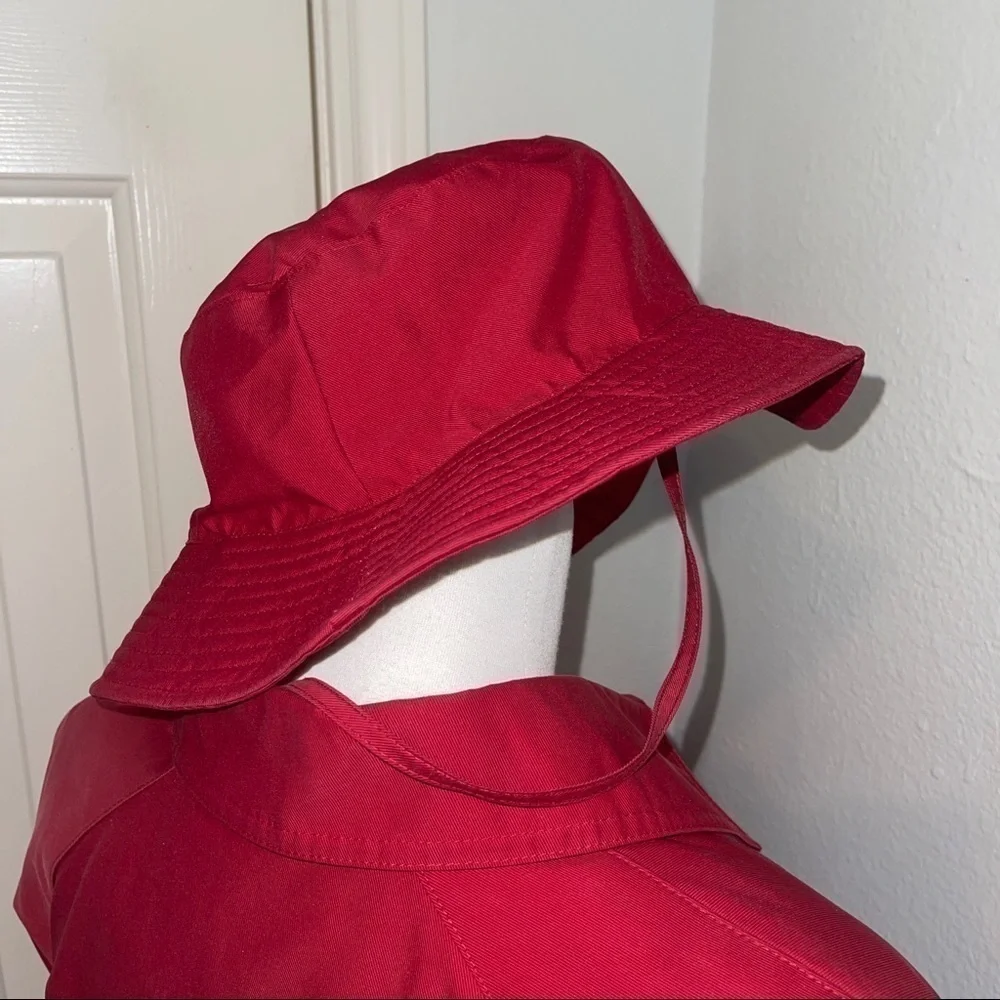 𝅺gallery Red Raincoat Trench Swith Matching Floppy Hat / Plaid Interior - M